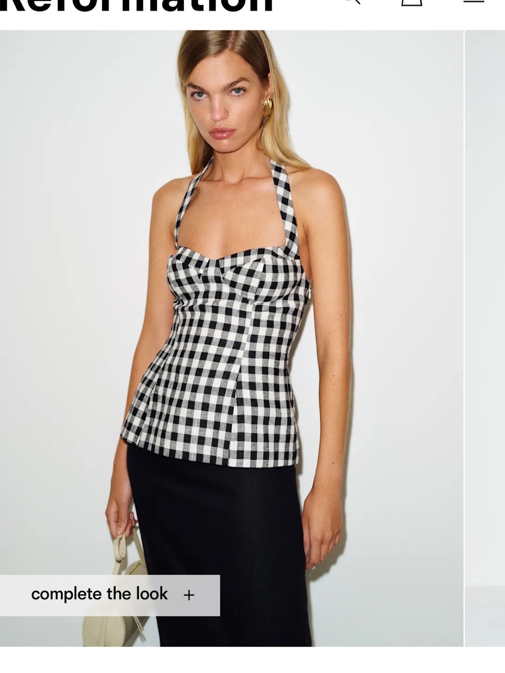 Reformation Alistair Linen Top Black & White Gingham Halter Bustier Camisole